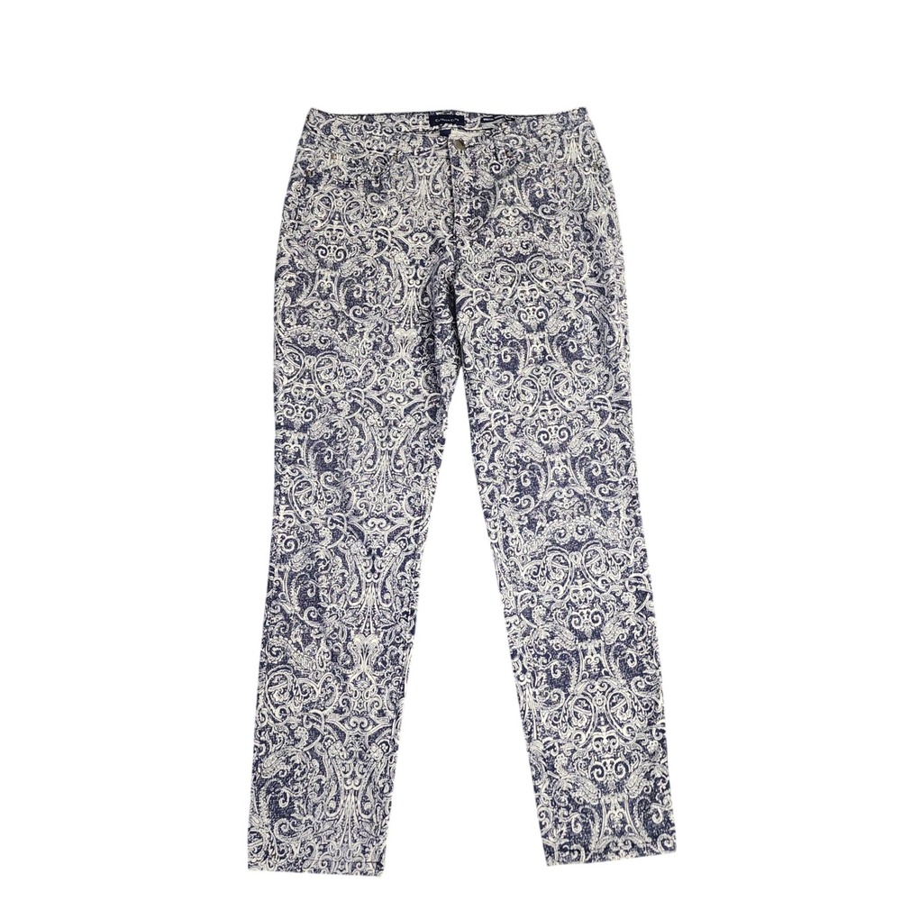 Charter Club Womens Bristol Skinny Ankle Pants Blue Paisley Slim Preppy Fit 10